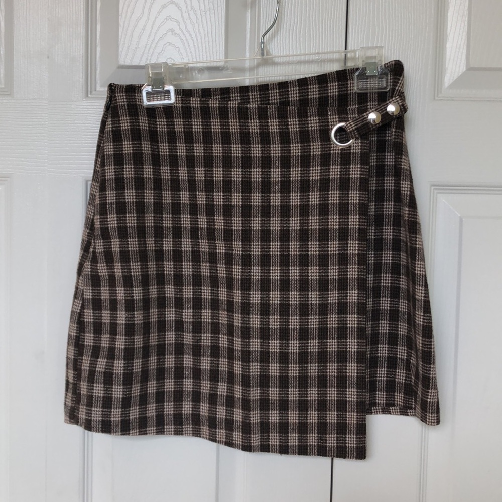 Brown Plaid Foldover Skirt